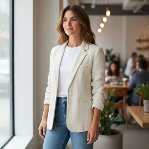 Vintage Linen Blazer Jacket Longline Jacket Neutral Spring Top Lightweight Layer